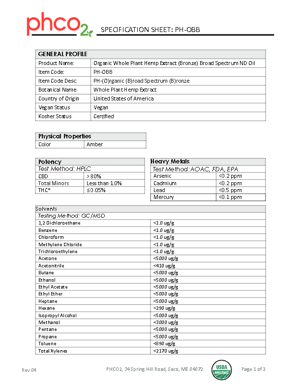Organic Whole Plant Hemp Extract (Bronze) Broad Spectrum ND Oil: PH-OBB
